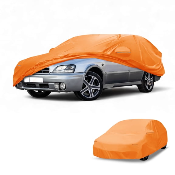 Unique Bargains Car Cover Waterproof All Weather Automotive Outdoor Anti-UV Sun Rain Protection Full Exterior Cover for Subaru Legacy 210D-PU Orange with Reflective Strips