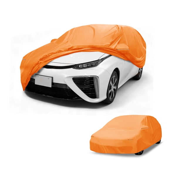 Unique Bargains Car Cover Waterproof All Weather Automotive Outdoor Anti-UV Sun Rain Protection Full Exterior Cover for Toyota Prius Aluminum Film Cotton Orange with Reflective Strips