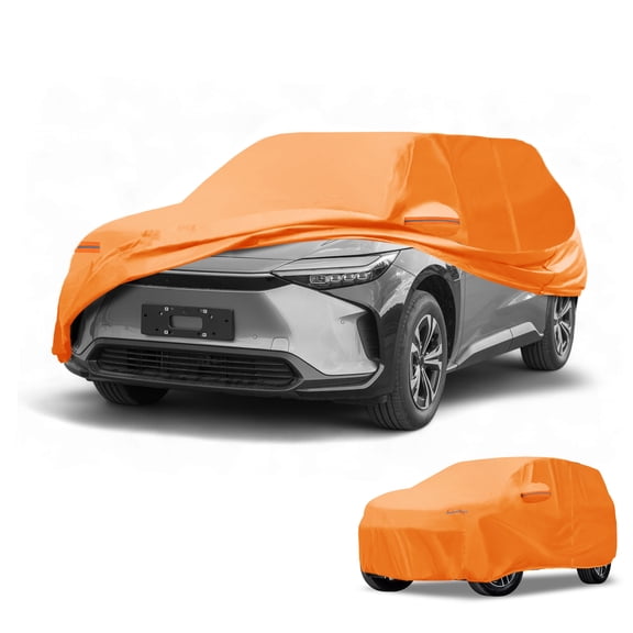 Unique Bargains Car Cover Waterproof All Weather Automotive Outdoor Anti-UV Sun Rain Protection Full Exterior Cover for Toyota bZ4X Aluminum Film Cotton Orange with Reflective Strips