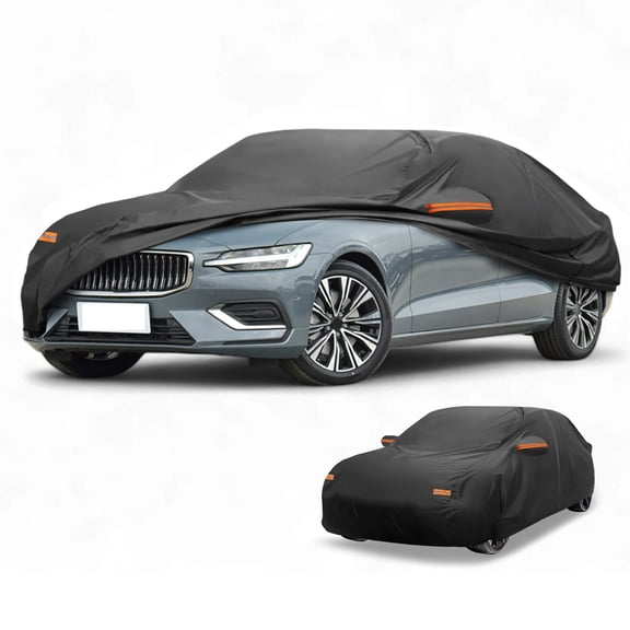 Car Cover Waterproof All Weather Automotive Outdoor Anti-UV Sun Rain Protection Full Exterior Cover with Reflective Strips Black for Volvo S60 Sedan