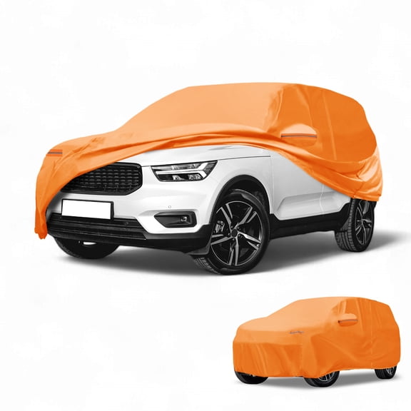 Unique Bargains Car Cover Waterproof All Weather Automotive Outdoor Anti-UV Sun Rain Protection Full Exterior Cover for Volvo XC40 Aluminum Film Cotton Orange with Reflective Strips