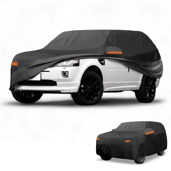 Unique Bargains Car Cover Waterproof All Weather for Land Rover Freelander 1998-2015 for Land Rover Freelander 2 1998-2015 210D-PU Black with Reflective Strips