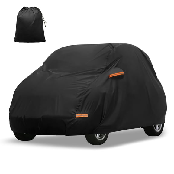 Unique Bargains Car Cover Aluminum Film Outdoor Full Car Cover All Weather Waterproof Protection with Driver Door Zipper Black for Smart Fortwo 2007-2022