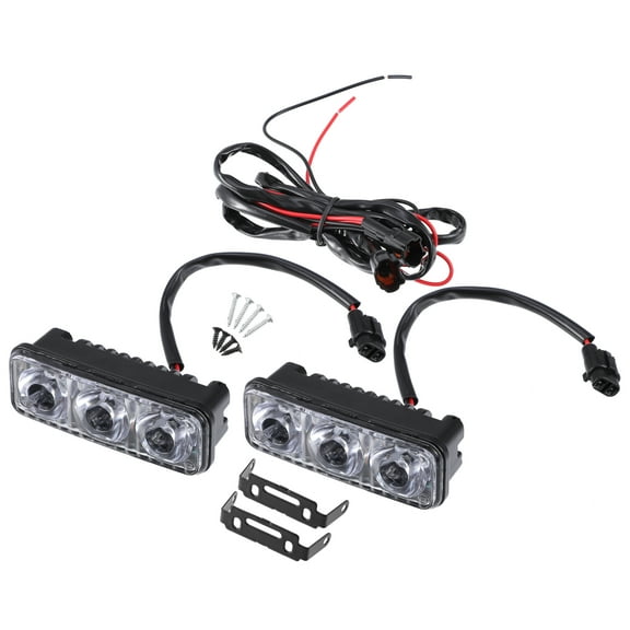 Unique Bargains Car Daytime Running Light Bar Bumper Grille Driving Fog Lamp White 3-LED Aluminum Black (Set of 2)