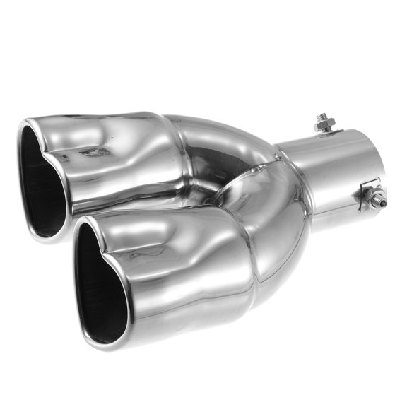 Unique Bargains Car Dual Exhaust Tip Pipe Heart Shaped Applicable Diameter 2.5" Tailpipe Bolt-On Metal Silver Tone