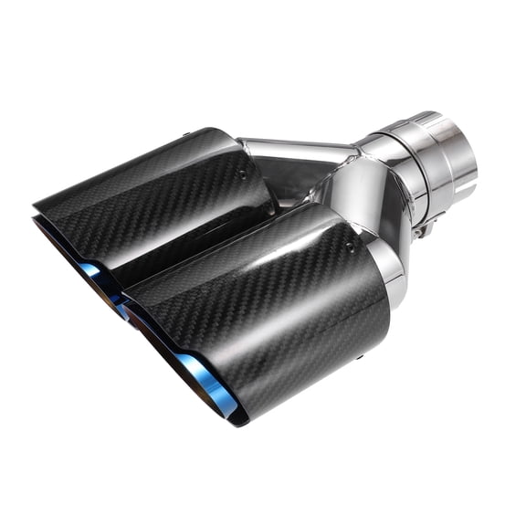 Unique Bargains Car Exhaust Tip Tail Dual Pipe 2.4 Inch Inlet 7.09 Inch Outlet Universal Burnt Blue Silver Tone
