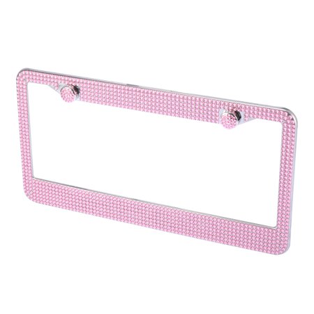 Unique Bargains Car Front Rear License Frame Bracket Pink Stainless Steel Rhinestone