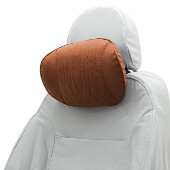 Unique Bargains Car Headrest Pillow Ergonomic Comfortable Neck Support Pillow Leather Memory Foam Adjustable Width Orange 1 Pc for Driving Travel