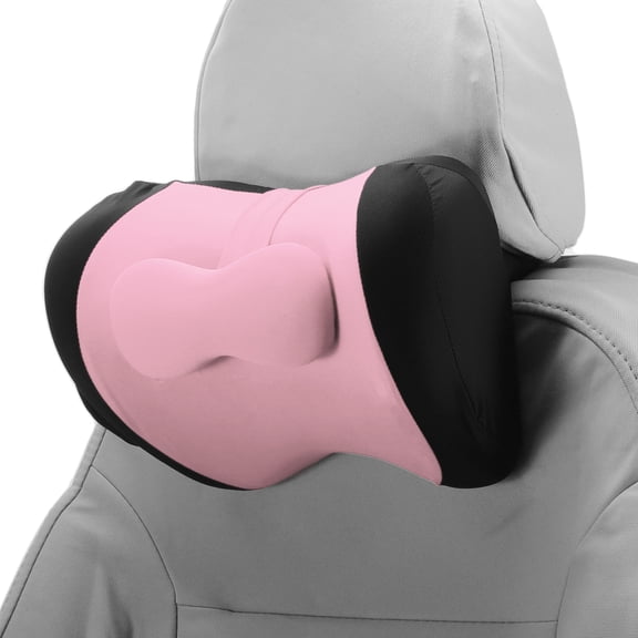 Unique Bargains Car Headrest Pillow Ergonomic Comfortable Neck Support Pillow Milk Silk Fabric and Memory Foam Bandage Adjustable width Black and Pink Set of 1