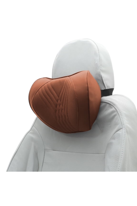 Car Headrest Pillow Ergonomic Comfortable Neck Support Pillow Nappa Leather Memory Foam Adjustable Width Orange 1 Pcs for Driving Travel