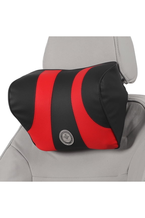 Car Headrest Pillow Ergonomic Comfortable Neck Support Pillow Nappa Leather and Memory Foam Adjustable width Black and Red 1 Pcs for Driving Travel