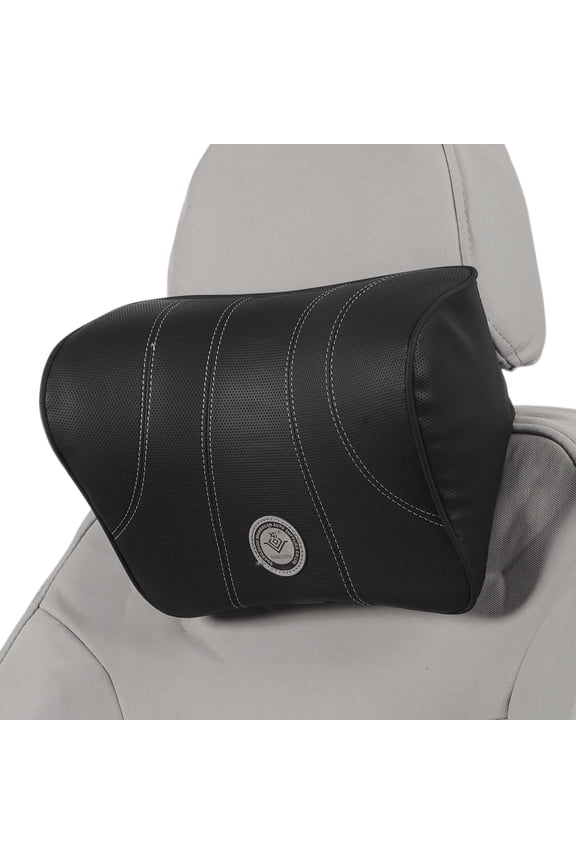 Car Headrest Pillow Ergonomic Comfortable Neck Support Pillow Nappa Leather and Memory Foam Adjustable width Black and White Line 1 Pc
