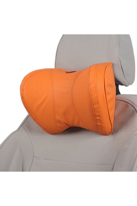 Car Headrest Pillow Ergonomic Comfortable Neck Support Pillow Nappa Leather and Memory Foam Adjustable width Orange 1 Pcs for Driving Travel