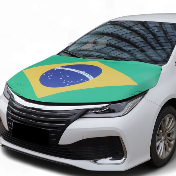 Unique Bargains Car Hood Cover 63x47 Inch Polyester Car Bonnet Banner Brazilian Flag Pattern 1Pc