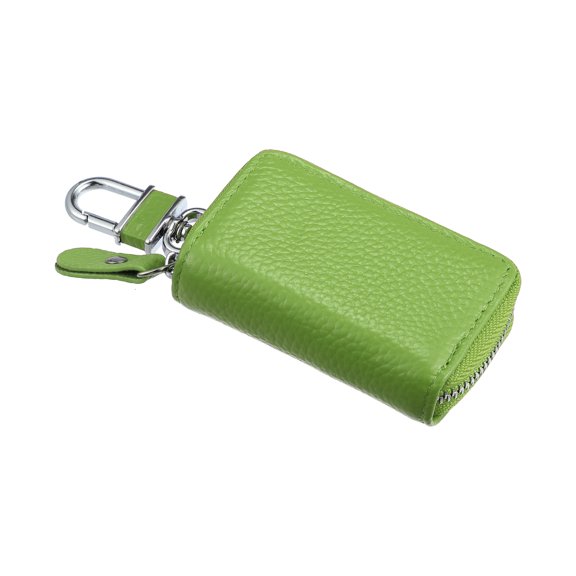 Unique Bargains Car Key Case Faux Leather Zipper Multifunctional Car Fob Key Case for Auto Remote Key Green