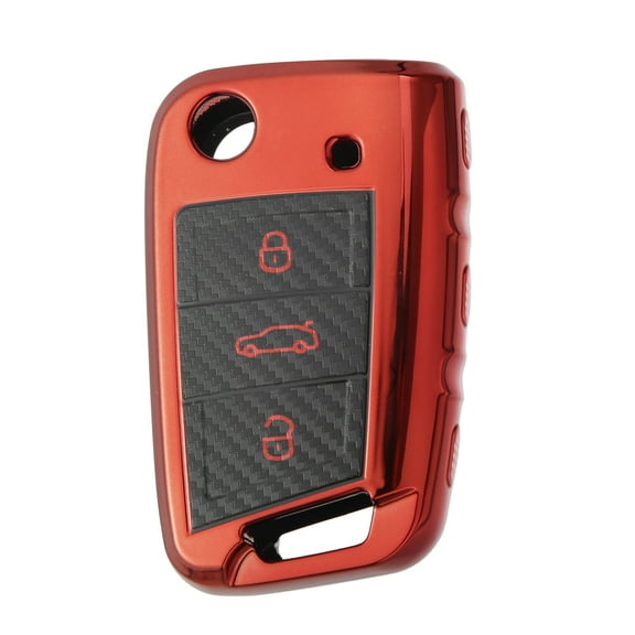 Unique Bargains Car Key Fob Cover TPU Case 3 Button for VW Passat Jetta MK1 MK6 Golf GTI Rabbit R MK6 MK5 Red