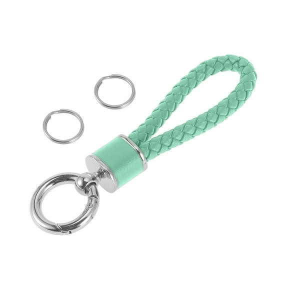 Unique Bargains Car Keychain Universal Key Chain with Ring for Key Fobs Faux Leather Metal Silver Tone Pale Green 1 Pcs