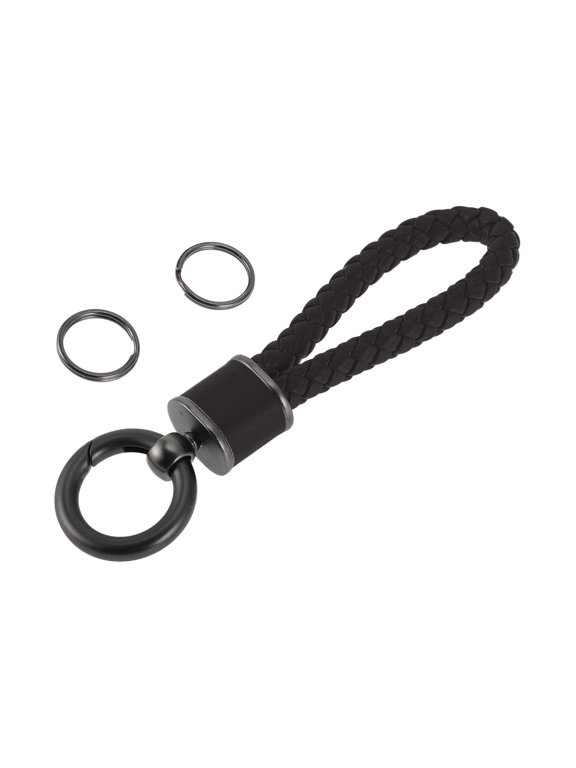 Car Keychain Universal Key Chain with Ring for Key Fobs for Home Faux Leather Zinc Alloy Black 1 Pcs