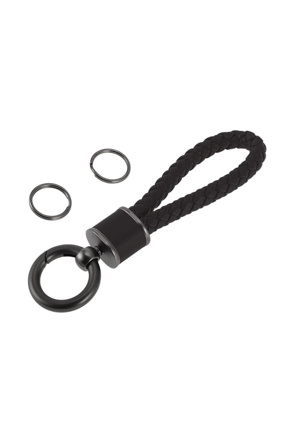 Unique Bargains Car Keychain Universal Key Chain with Ring for Key Fobs for Home Faux Leather Zinc Alloy Black 1 Pcs