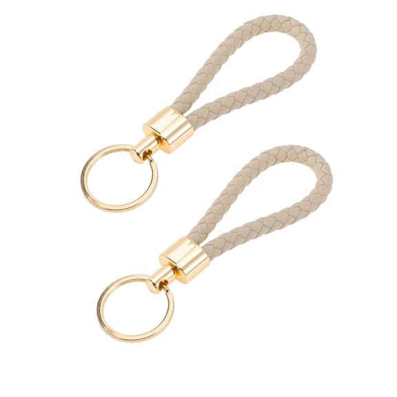 Unique Bargains Car Keychain Universal Key Chain with Ring for Key Fobs for Home Leather Zinc Alloy Beige 2 Pcs