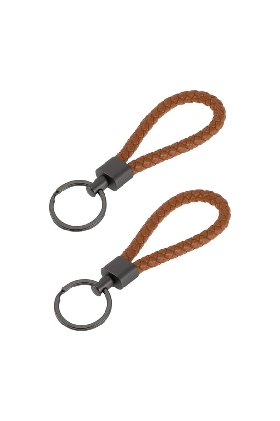 Car Keychain Universal Key Chain with Ring for Key Fobs for Home Leather Zinc Alloy Brown 2 Pcs