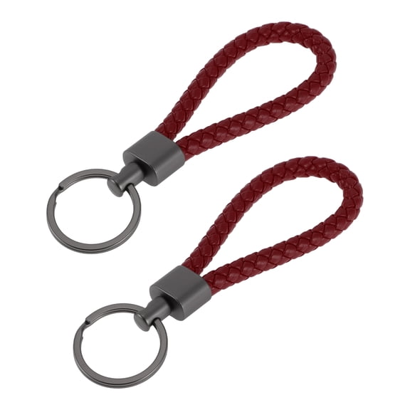 Unique Bargains Car Keychain Universal Key Chain with Ring for Key Fobs for Home Leather Zinc Alloy Dark Red 2Pcs