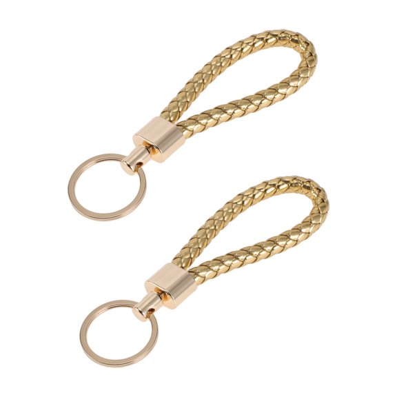Unique Bargains Car Keychain Universal Key Chain with Ring for Key Fobs for Home Leather Zinc Alloy Gold Tone 2 Pcs