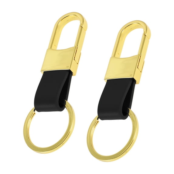 Unique Bargains Car Keychain Universal Key Chain with Ring for Key Fobs for Home Leather Zinc Alloy Gold Tone Black 2Pcs