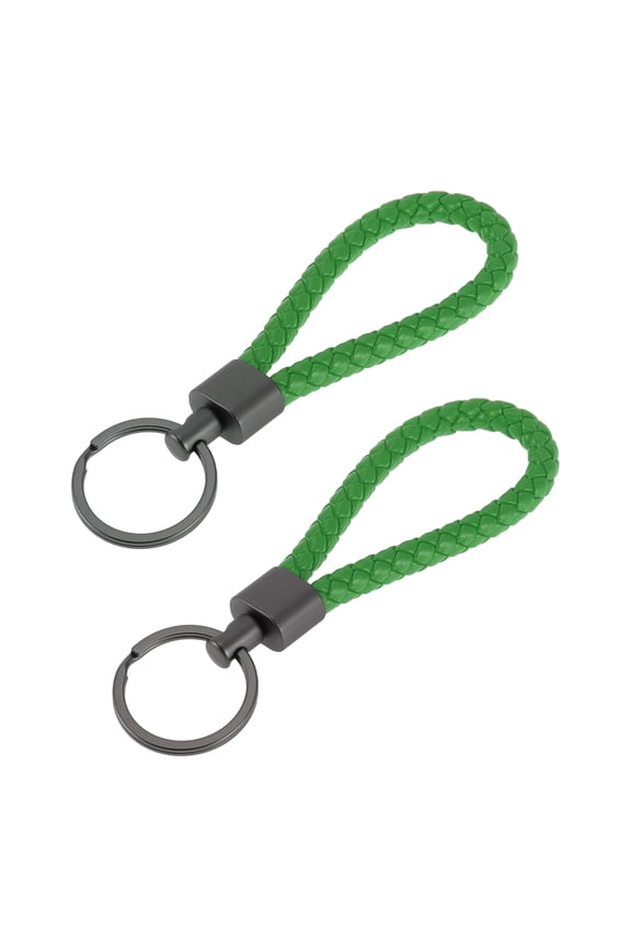 Car Keychain Universal Key Chain with Ring for Key Fobs for Home Leather Zinc Alloy Green 2Pcs