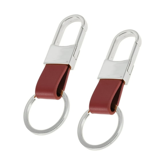 Unique Bargains Car Keychain Universal Key Chain with Ring for Key Fobs for Home Leather Zinc Alloy Silver Tone Red 2Pcs