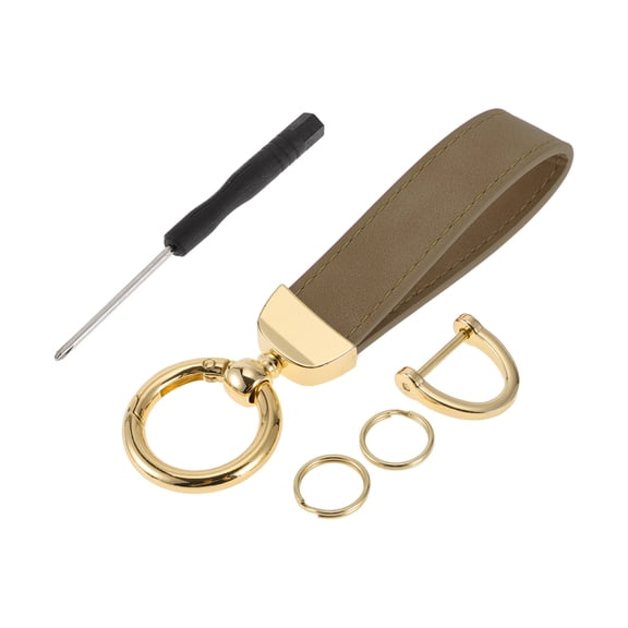 Unique Bargains Car Keychain Universal Key Chain with Ring for Key Fobs for Home Zinc Alloy Gold Tone Dark Brown 1 Set