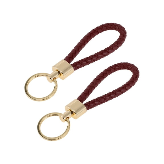 Unique Bargains Car Keychain Universal Key Chain with Ring for Key Fobs for Home Zinc Alloy Gold Tone Dark Red 2 Pcs