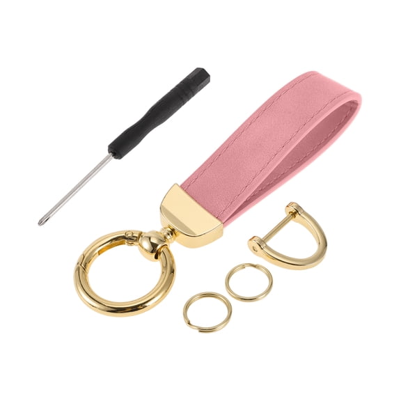 Unique Bargains Car Keychain Universal Key Chain with Ring for Key Fobs for Home Zinc Alloy Gold Tone Pink 1 Set