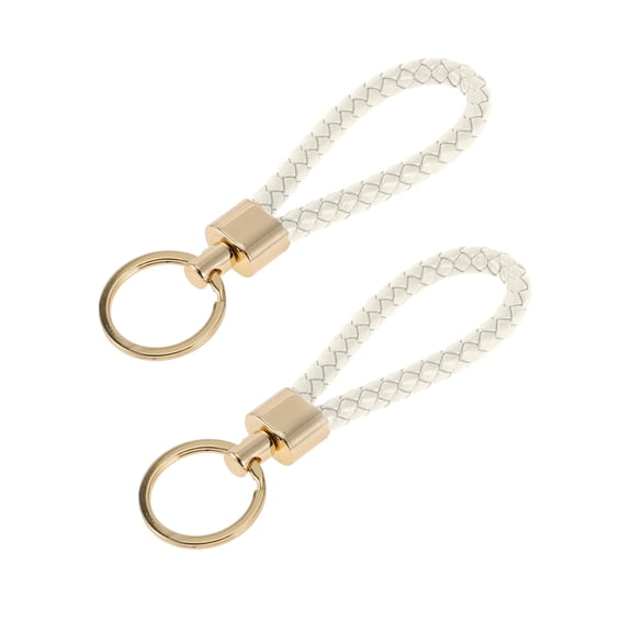 Unique Bargains Car Keychain Universal Key Chain with Ring for Key Fobs for Home Zinc Alloy Gold Tone White 2 Pcs