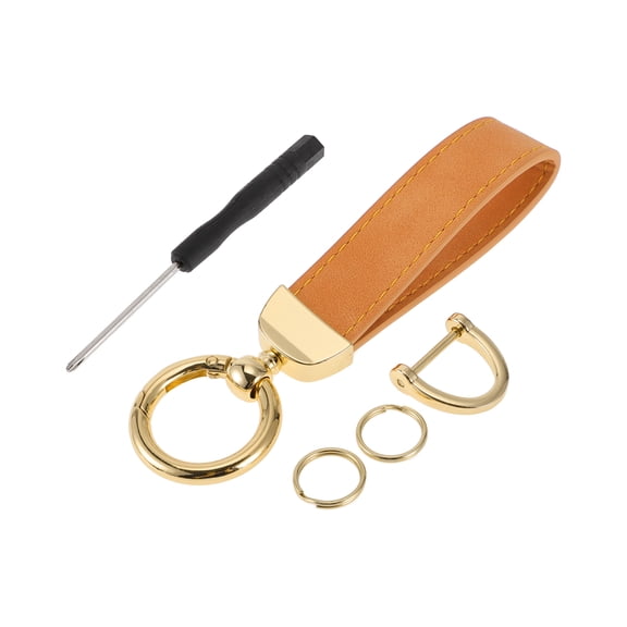 Unique Bargains Car Keychain Universal Key Chain with Ring for Key Fobs for Home Zinc Alloy Gold Tone Yellow 1 Set
