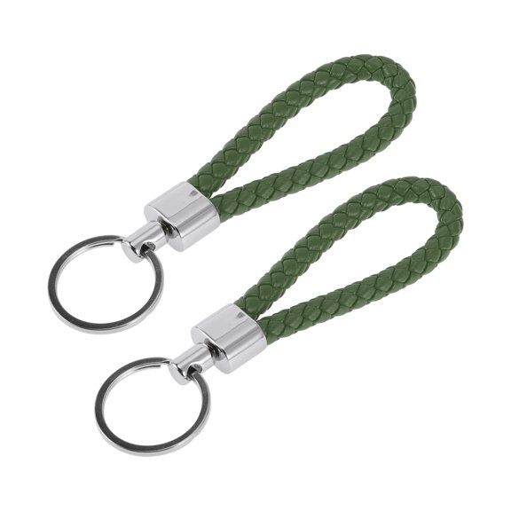 Unique Bargains Car Keychain Universal Key Chain with Ring for Key Fobs for Home Zinc Alloy Silver Tone Army Green 2 Pcs