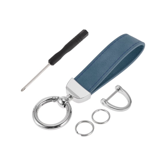 Unique Bargains Car Keychain Universal Key Chain with Ring for Key Fobs for Home Zinc Alloy Silver Tone Blue 1 Set