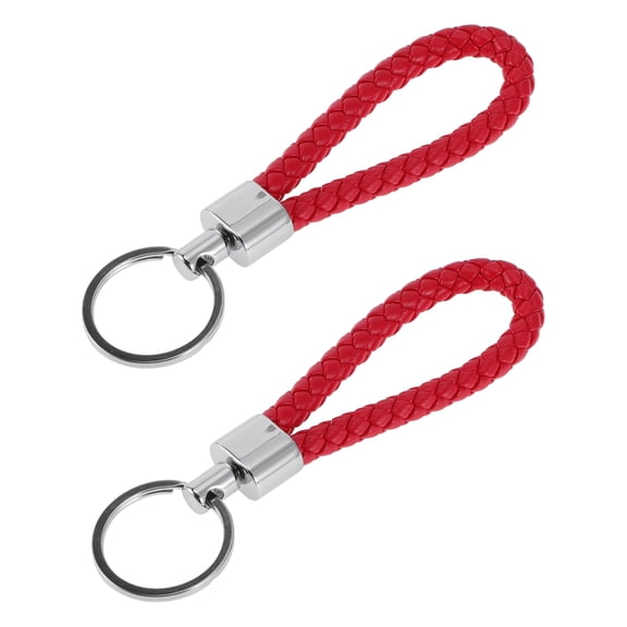 Unique Bargains Car Keychain Universal Key Chain with Ring for Key Fobs for Home Zinc Alloy Silver Tone Red 2 Pcs