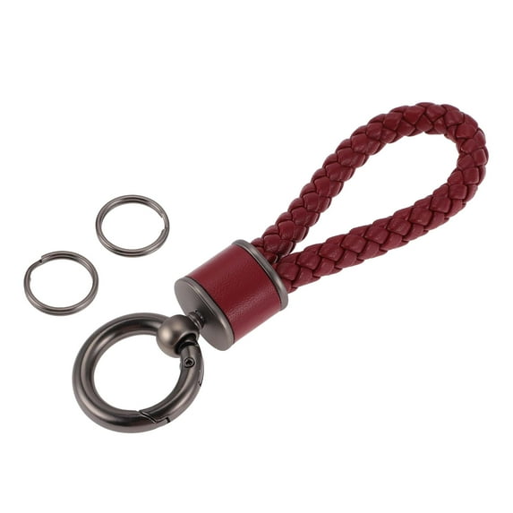 Unique Bargains Car Keychain Universal Key Chain with Ring for Key Fobs for Women Faux Leather Dark Red