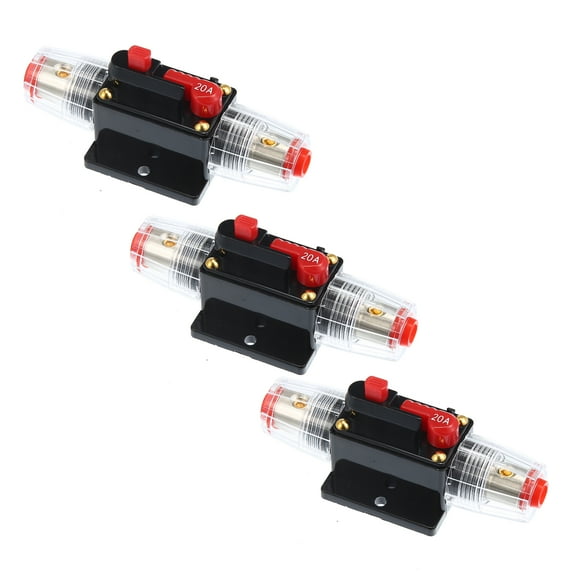 Unique Bargains Car Reset Circuit Breaker 20A DC 12-48V Fuse Holder for Car Audio Marine Boat Stereo (Pack of 3)