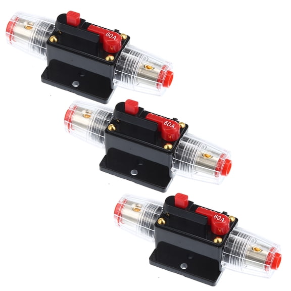 Unique Bargains Car Reset Circuit Breaker 60A DC 12-48V Fuse Holder for Car Audio Marine Boat Stereo (Pack of 3)