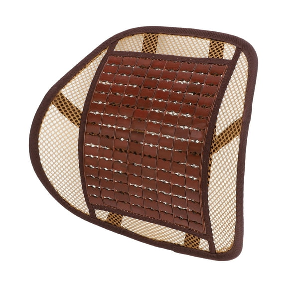 Unique Bargains Car Seat Cover Bamboo Bead Lumbar Massage Lumbar Cushion 41x43cm Mesh Brown 1 Pc