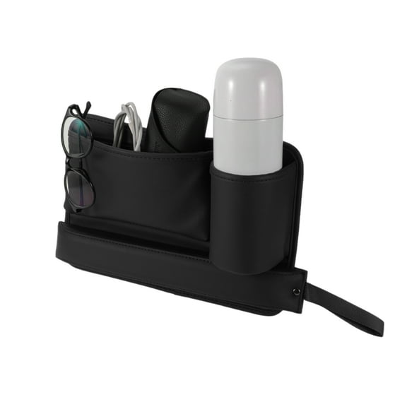 Unique Bargains Car Seat Gap Filler Organizer Front Seat Gap Filler with Cup Holder Passenger Side Faux Leather Black
