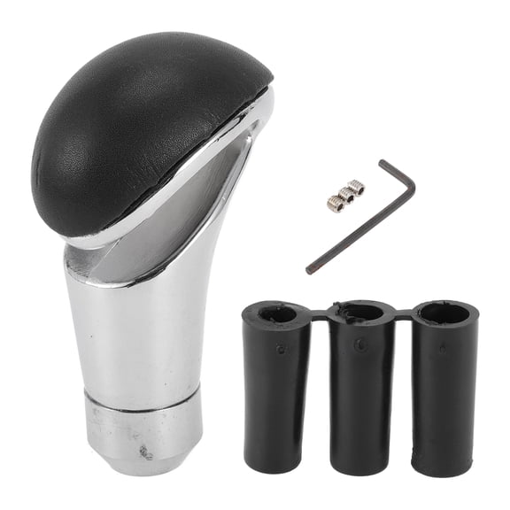 Unique Bargains Car Shift Knob Universal Gear Shifter Knob Faux Leather Stick Shifter Lever Knob for Automatic and Manual Vehicle with 3 Adapter Silver Tone 1 Set