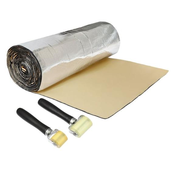 Unique Bargains automobile noise Insulation Mat Kit 5mm Door Hood Engine Heat Insulation W/ Roller Push Tool 100x100cm 40"x40"