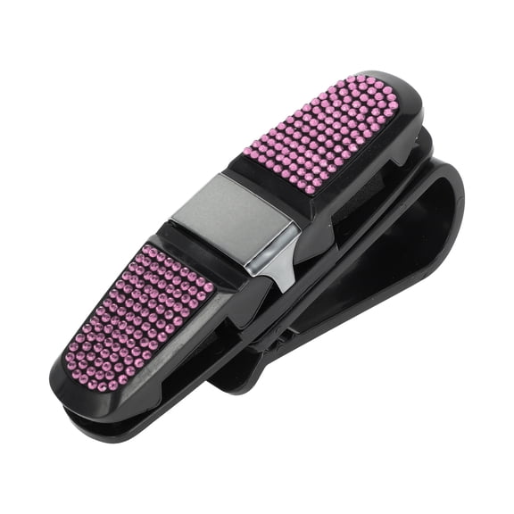 Unique Bargains Car Sun Visor Sunglasses Holder / Front Sun Visor Eyeglasses Clip with Cards Clip for Car SUV Truck / Durable Visor Panel Organizer ABS / 1 Pc Pink Faux Diamond