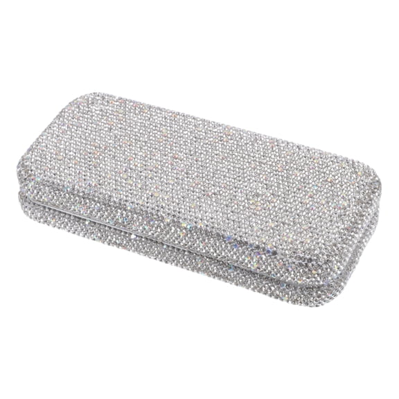 Unique Bargains Car Sunglasses Case Universal Eyeglasses Holder Storage Box Clay,Rhinestones White 17x7.5cm 1 Pcs