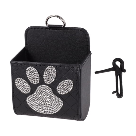 Unique Bargains Car Sunglasses Case Universal Eyeglasses Holder Storage Box Faux Leather,Rhinestones,Metal Black 4.92"x3.62" 1 Pcs