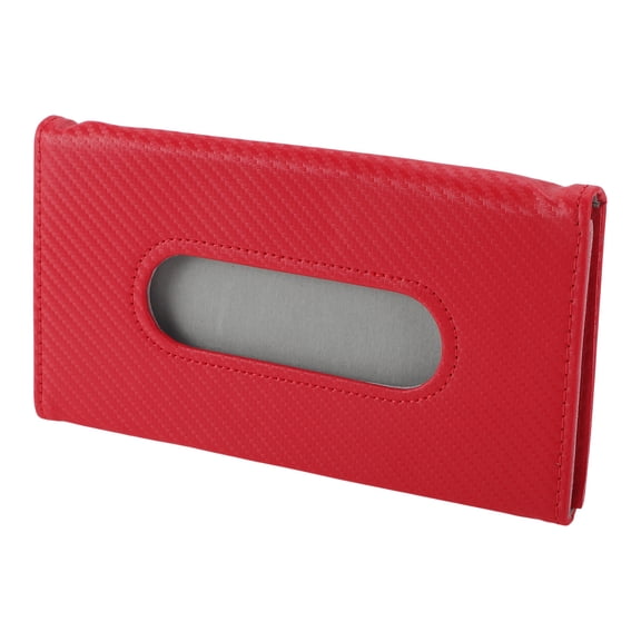 Unique Bargains Car Tissue Holder Car Tissue Box Organizer Carbon Fiber Pattern Small Grid PU 9.06"x5.12"x0.79" 1 Pc Red