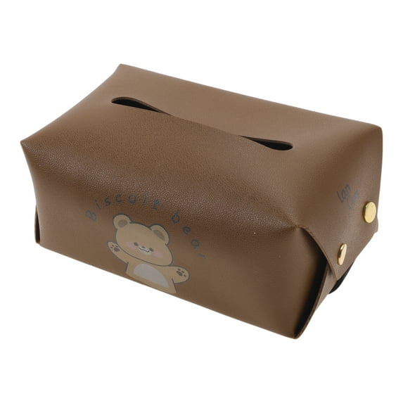 Unique Bargains Car Tissue Holder Car Tissue Box Organizer Happy Bear Pattern Faux Leather 7.48"x4.72"x3.15" Brown 1 Pc